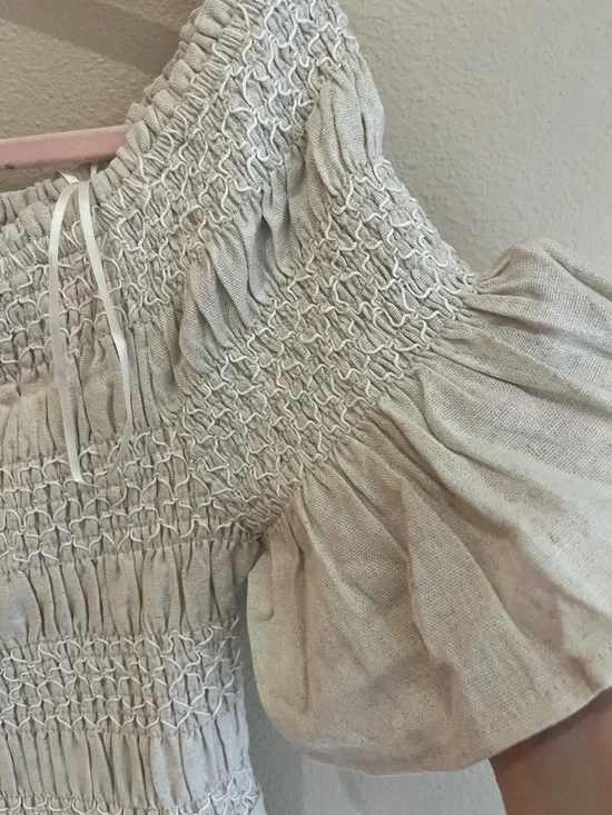 L*February Oatmeal Smocked Off-Shoulder Dress - Picture 3 of 6